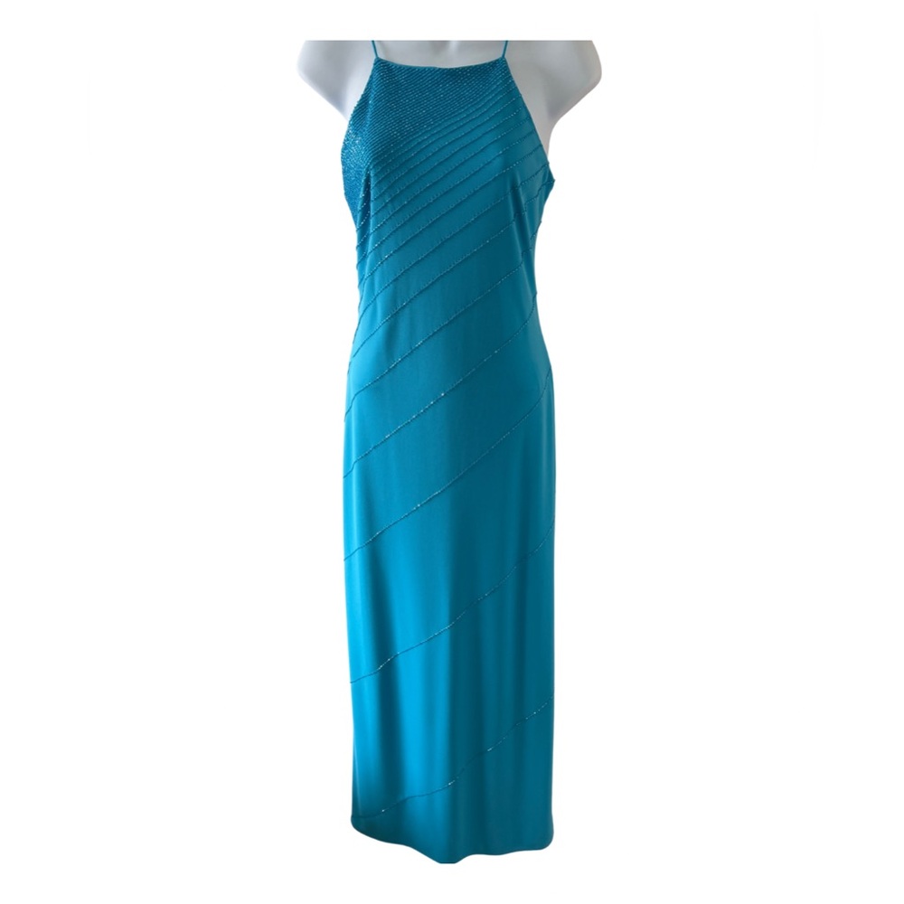 Vintage Y2K Delaru Beaded Turqoise Evening Dress Size 3/4